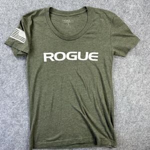 Rogue Shirt Womens Large Green Logo American Flag Tee Scoop Neck Soft Athletic